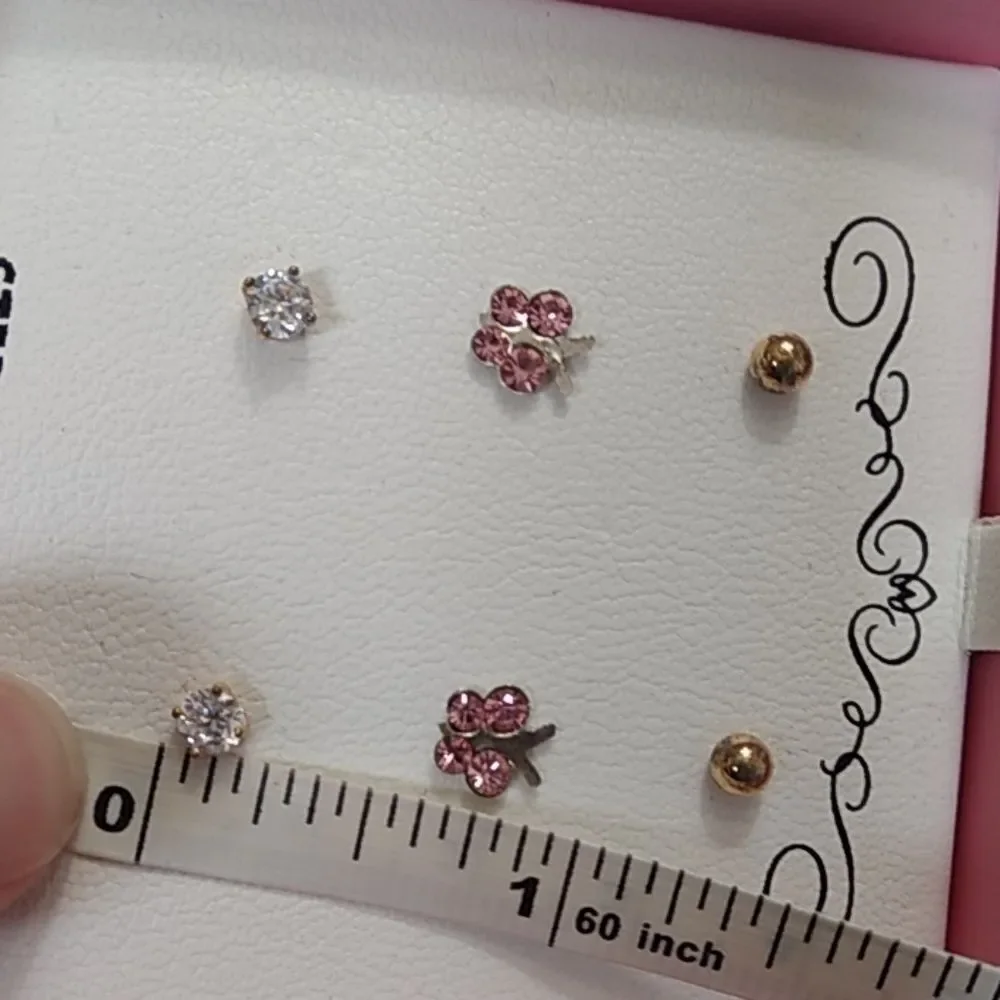 Dainty sterling silver earring set of three gold pink